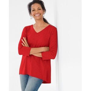 Chico's Slub Tee Size 3 (XL) Ultimate Tee Red V Neck NWOT
